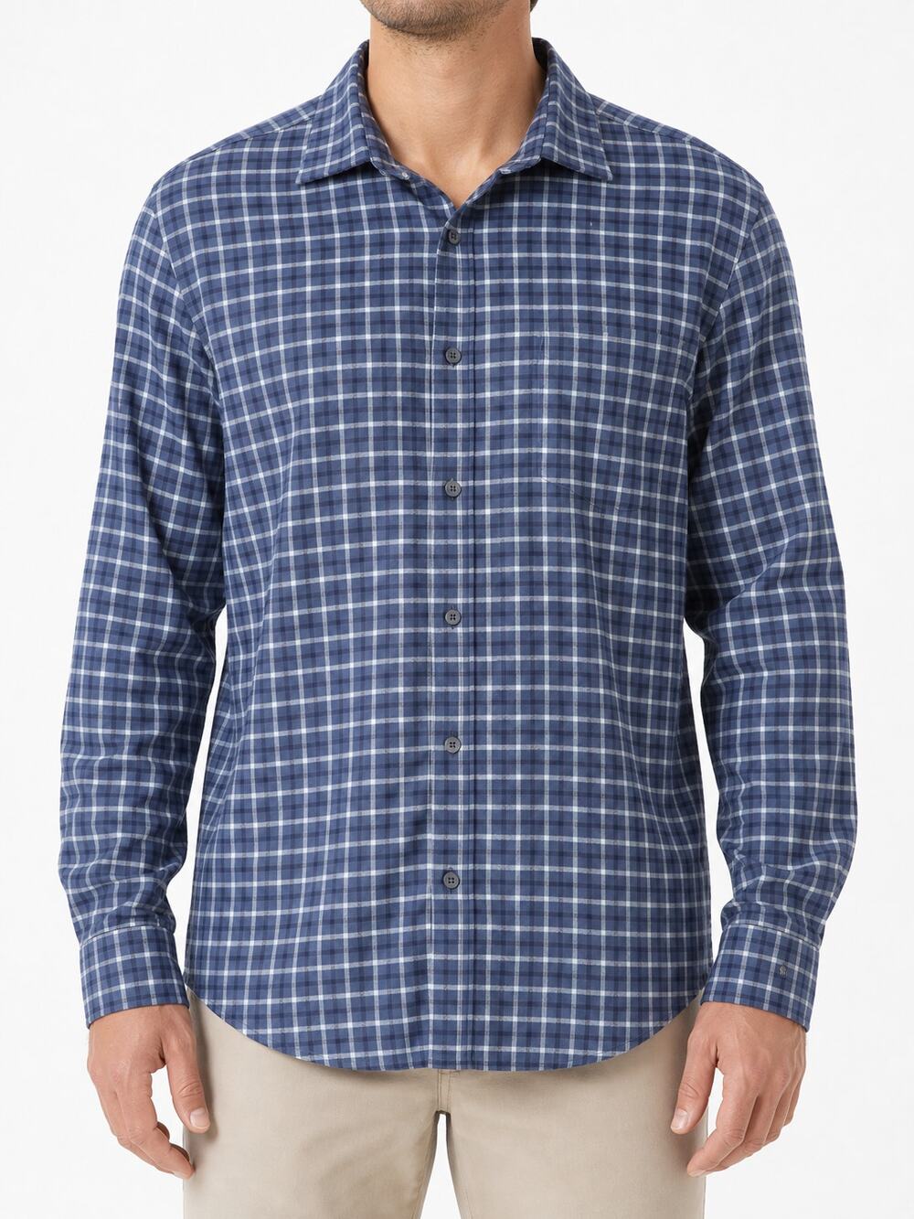 UNTUCKit Hofstatter Men's Blue Plaid Long Sleeve Shirt XXL 2XL Untucked Big Tall